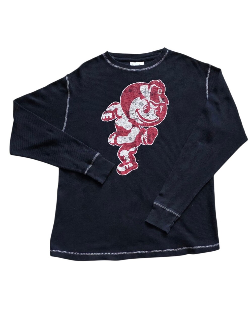Ohio State Buckeyes Large Black Thermal Cotton Waffle Knit Shirt Brutus